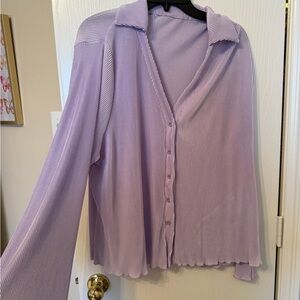 SHEIN Curve Lilac Pleated Button Down Blouse